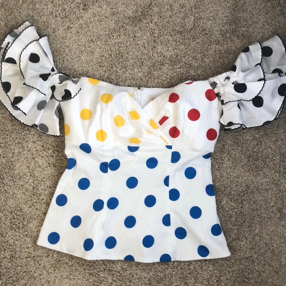 Caroline Constas Louisa off-shoulder top polka dot - Picture 4 of 4